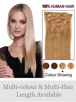 7 Pcs From 14" Straight Clip In Full Head Set