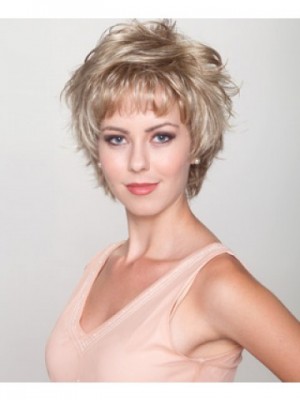 Designed Blond Short Synthetic Wig With Bangs