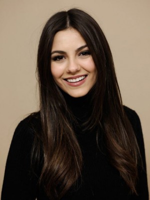 Long Black Human Hair Wig With Middle Bang