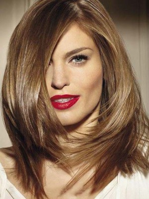 Elegant Charming Medium Layered Straight Lace Front Wig 100% Indian Remy Hair About 14 Inches