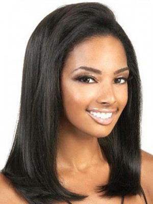 14" Yaki Straight Remy Human Hair Lace Front Wig
