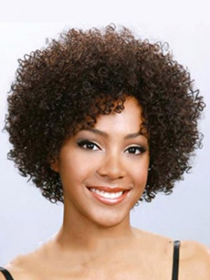 New Fashion Short Curly Brown Side Bang African American Lace Wigs For Women 10 Inch