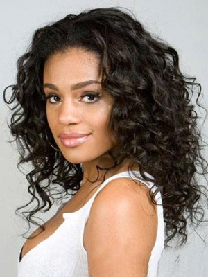 Fantastic Medium Curly Black African American Lace Wigs For Women
