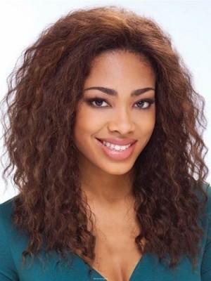 Sketchy Medium Curly Brown No Bang African American Lace Wigs For Women 16 Inch