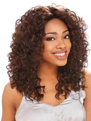 Online Wigs Medium Curly Brown No Bang African American Lace Wigs For Women 14 Inch