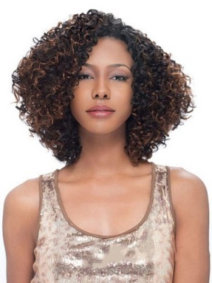 Sketchy Medium Curly Brown No Bang African American Lace Wigs For Women 10 Inch