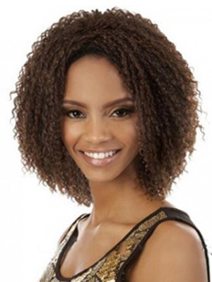 Adjustable Short Curly Brown No Bang African American Lace Wigs For Women