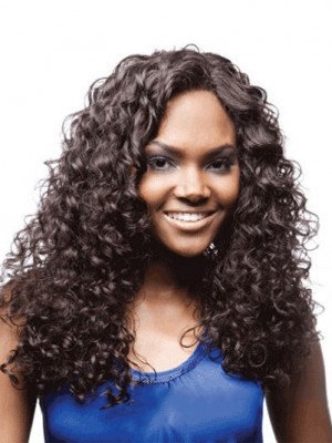 Popurlar Long Curly Black No Bang African American Lace Wigs For Women