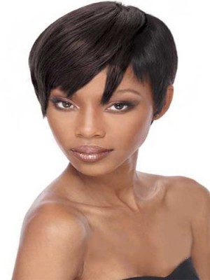 Stunning Short Straight Side Bang African American Lace Wigs For Women
