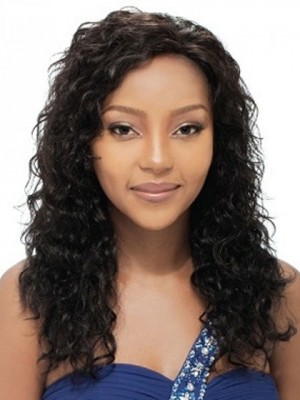 Custom Long Curly Black No Bang African American Lace Wigs For Women 18 Inch