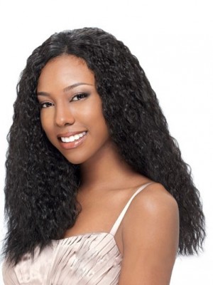 New Fashion Long Curly Black No Bang African American Lace Wigs For Women 18 Inch