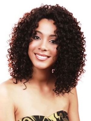 Popurlar Medium Curly African American Lace Wigs For Women 12 Inch