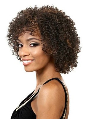 Fashion Short Curly Side Bang African American Lace Wigs For Women 10 Inch