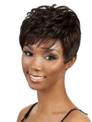 Cute Short Straight Side Bang African American Lace Wigs For Women 6 Inch