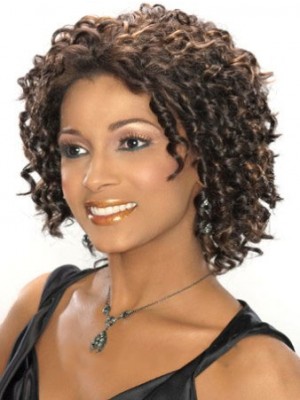 Sparkle Medium Curly African American Lace Wigs For Women 10 Inch
