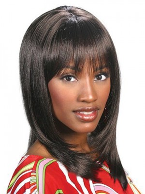 Adjustable Medium Straight African American Lace Wigs For Women