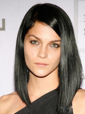 Sweety Medium Straight Black African American Lace Front Wigs For Women