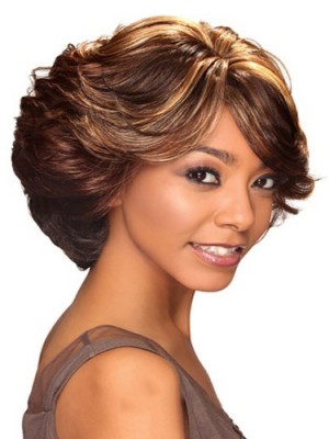 Outstanding Short Wavy Side Bang African American Lace Wigs For Women