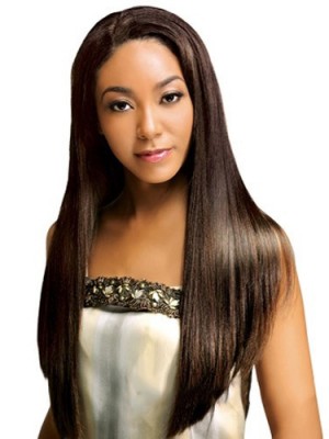 Lustrous Long Straight No Bang African American Lace Wigs For Women 22 Inch