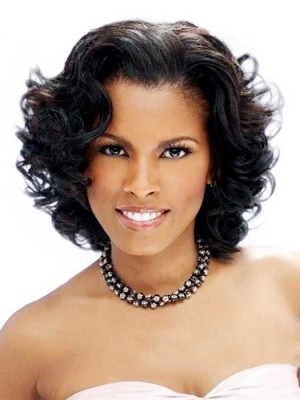New Style Short Wavy No Bang African American Lace Wigs For Women