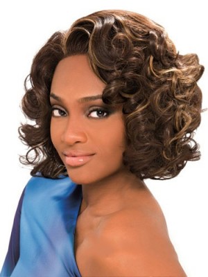 Stylish Medium Wavy No Bang African American Lace Wigs For Women 12 Inch