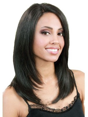 Discount Medium Straight No Bang African American Lace Wigs For Women 16 Inch