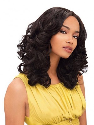 Marvelous Medium Wavy No Bang African American Lace Wigs For Women 12 Inch 