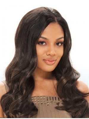Soft Long Wavy No Bang African American Lace Wigs For Women 20 Inch