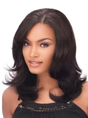 Pretty Medium Wavy African American Lace Wigs For Women 14 Inch