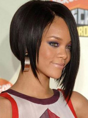 Shining Short Straight Black African American Lace Wigs For Women 10 Inch