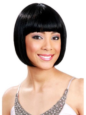Wonderful Short Straight Black Full Bang African American Wigs For Women 10 Inch