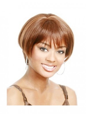Concise Short Straight Full Bang African American Wigs For Women 6 Inch