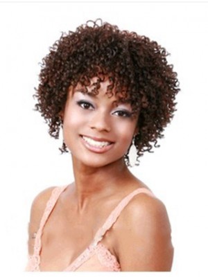Adjustable Short Curly Full Bang African American Wigs For Women 10 Inch