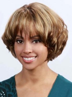 Super Smooth Short Wavy Full Bang African American Wigs For Women