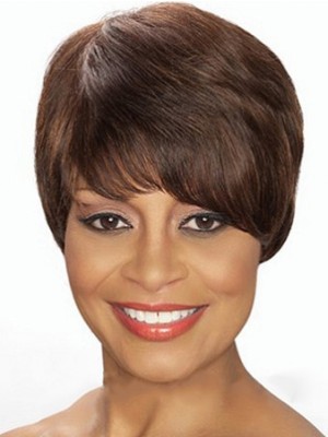 Graceful Short Straight Brown African American Wigs