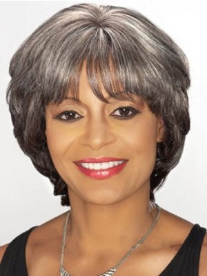 Natural Short Wavy Gray African American Wigs