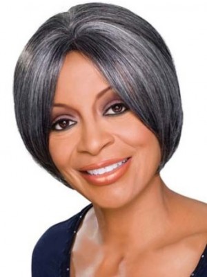 Prevailing Short Straight Gray African American Lace Wigs For Women 8 Inch