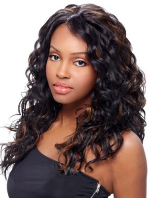 Exquisite Long Curly Black No Bang African American Lace Wigs
