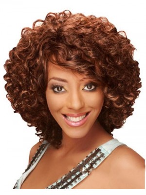 Afro American Wigs Curly Brown Side Bang African American Wigs For Women