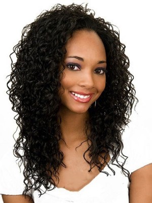 Dream Long Curly Black No Bang African American Lace Wigs For Women 18 Inch