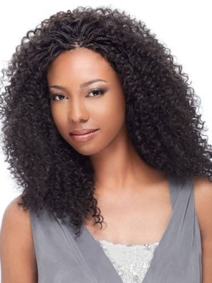 Medium Curly No Bang African American Lace Wigs For Women 16 Inch 