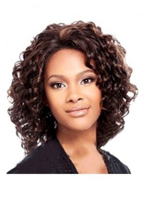 New Glamourous Medium Curly No Bang African American Lace Wigs For Women 12 Inch
