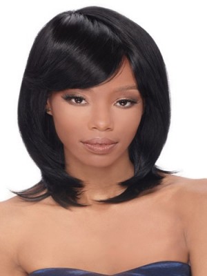 Cute Short Straight Black Full Bang African American Wigs For Women
