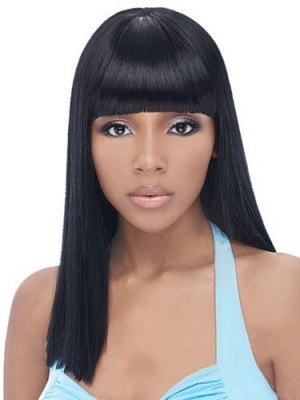 Amazing Long Straight Black Full Bang African American Wigs For Women