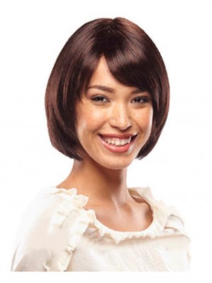 Exquisite Short Straight Sepia Full Bang African American Wigs