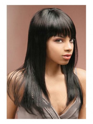 Attractive Long Straight Black Full Bang African American Wigs
