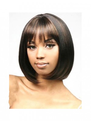 Sweety Short Straight Sepia Full Bang African American Wigs