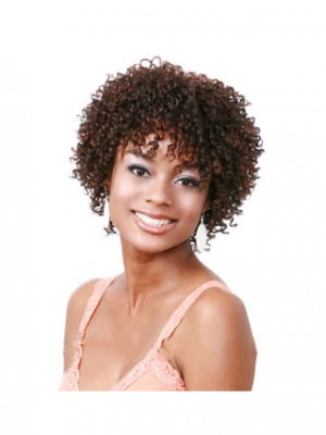 Adjustable Short Curly Full Bang African American Wigs