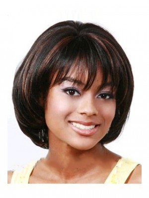 Inexpensive Short Straight Black Full Bang African American Wigs For Women 10 Inch