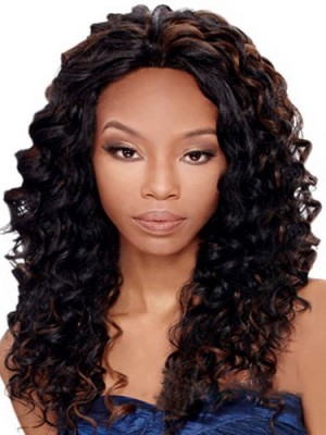 Inexpensive Long Curly Sepia No Bang African American Lace Wigs